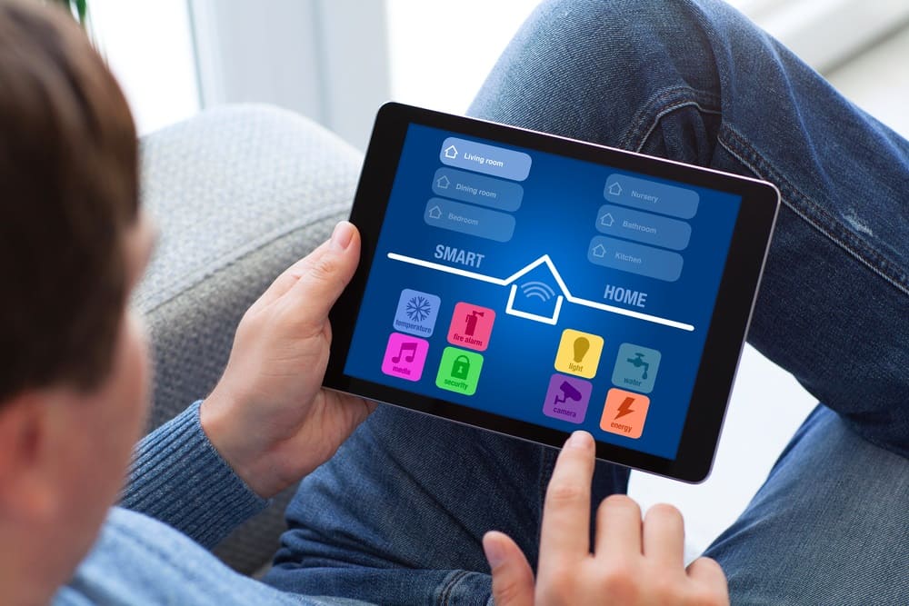 Smart home control tablet in use