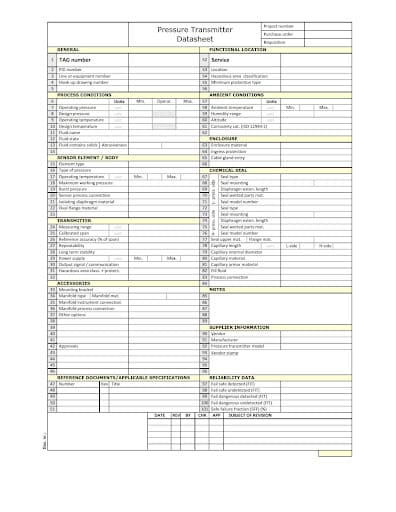 Example of an Engineer’s Data Sheet